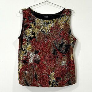 VTG MSK Stretchy Floral Knit Shell Black Gold Fall Colors Sleeveless No Size Tag